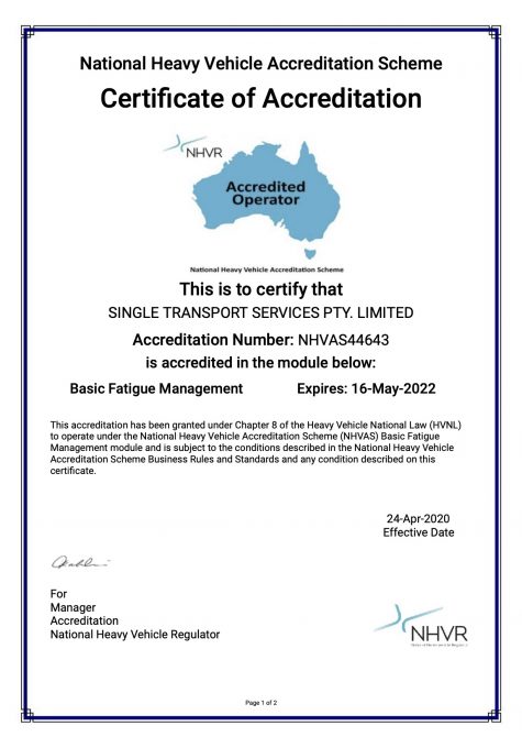 NHVAS BFM Certificate of Accreditation exp 16.5.2022